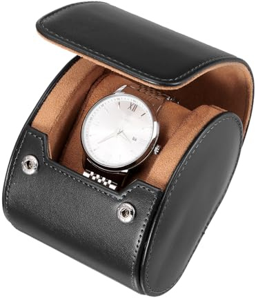 QUARKZMAN Watch Travel Case For Men Custodia Custodia Da Viaggio Nero | 1 Slot, Per Natale Compleanno E Anniversario, Porta Orologi In Pelle, Scatola Porta Orologi, Portatile