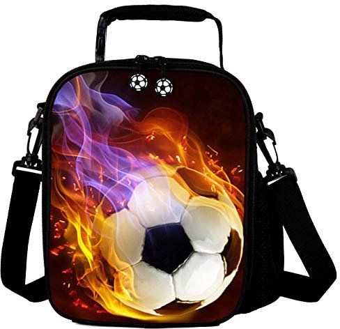 7-Mi Portable Kids Lunch Box Bag, Reusable Insulated Lunch Tote for Kids Boys Girls Washable Crossbody Lunch Container Food Carrier, Football