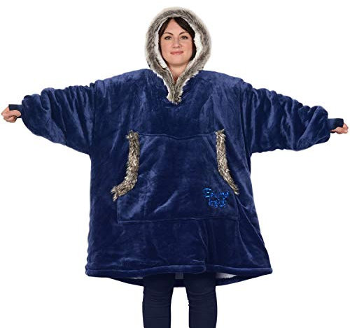 Snug Rug Navy Blue The Eskimo Blanket Hoodie Sweatshirt Hooded Blankets Super Soft Warm Sherpa Fleece Oversized Adults