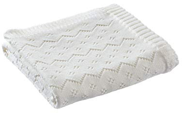 Bio Babydecke Ajour Strick 100% Bio-Baumwolle (kbA) GOTS zertifiziert, Elfenbein, 80 x 95 cm
