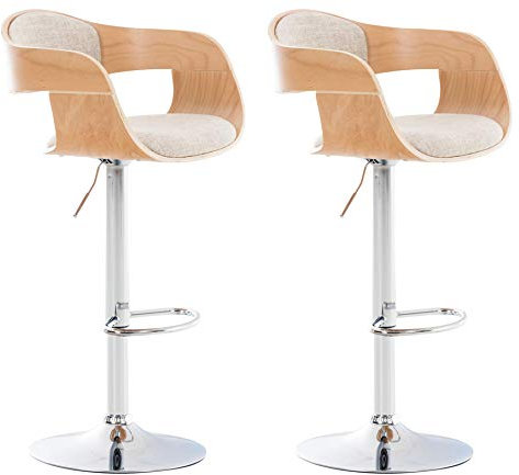CLP 2er Set Barhocker Kingston Mit Stoffbezug Und Hochwertiger Polsterung I Höhenverstellbare Barstühle Mit Drehbaren Sitzen, Farbe:Natur/Creme