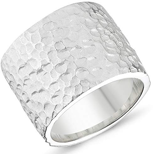 Vinani Damenring 925 Sterling Silber – Breit, Gehämmert, Matt, Schlicht, Zeitloser Schmuck für Frauen, Handgefertigter Ring, Größe 64, 2RBA64