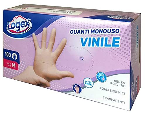 Scatola da 100 guanti monouso in vinile NON talcato Tg. M Logex LOGEX PROFESSIONAL