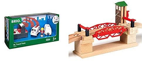BRIO World IR Express Reisezug – Elektrische Lokomotive mit Fernsteuerung – Zubehör World & World Hebebrücke – Eisenbahnzubehör Holzeisenbahn