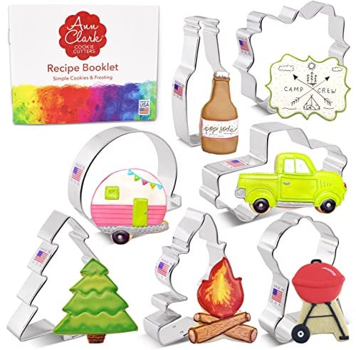 Ausstechformen zum Vatertag, 7-teiliges Set, Ausstechformen von Ann Clark USA, Camper, Lagerfeuer, Grill, Kiefernbaum, Bier-/Limonadenflasche und mehr