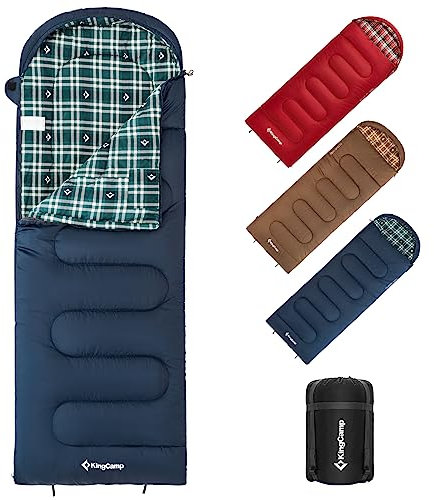 KingCamp Schlafsack Flannel 3-4 Jahreszeiten,Schlafsack Erwachsene,Baumwolle Warmer Deckenschlafsack Tragbar Leicht,Wasserdicht Camping Schlafsack für Trekking Reisen,Wandern