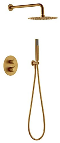 Conjunto de ducha termostática empotrado pared oro cepillado Line Imex GTD038/OC