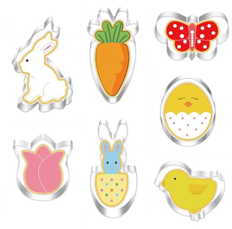 RUIYWEN 7 Cortadores de Galletas de Pascua en Forma de Huevo, Conejo, Zanahoria, Pollo, Mariposa, Flores, Moldes de Acero Inoxidable para Galletas Fondant Chocolate