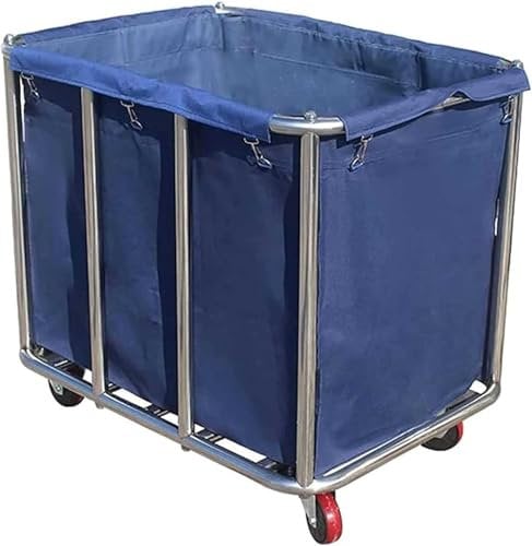 Wäschewagen, Groß Kommerziell Edelstahl Wäschewagen mit Rollen,für Home Hotel Wäschekammer,400L,120 Kg Tragkraft,90x65x80cm (Blau)