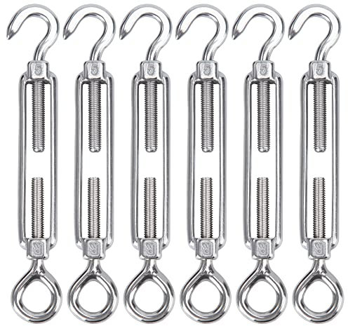 Spannschloss Seilspanner 6 Stück M5 Edelstahl Verstellbare Haken und Öse Stahlseil Drahtseil Wantenspanner für Sonnensegel, Seil, Gartendraht, oder Wäscheleine zu spannen Heavy Duty