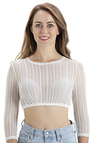 Kelliar Dirndl Bluse Damen Langarm Trachtenbluse Damen Weiß Dirndlblusen für Damen Lange Ärmel Dirndlbluse Langarm Spitze Dirndlbluse Weiß Trachtenblusen für Oktoberfest Größe 36