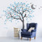 Studio Quee Großer Baum Wandaufkleber mit Eule, Mond und Sternen Kinderzimmer Wandbild Dekoration 088 (Äste nach links, Dunkelgrau, Eisblau, Mittelgrau)