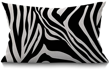 BGBDEIA Kissenbezug Zebrastreifen Schwarz und Weiß Zebradruck Tiermuster Haut Abstrakte Kunst Rechteckig Wurfkissenbezug für Couch Sofa Home Decor Baumwolle Leinen 30 x 50 cm 12x20 Zoll
