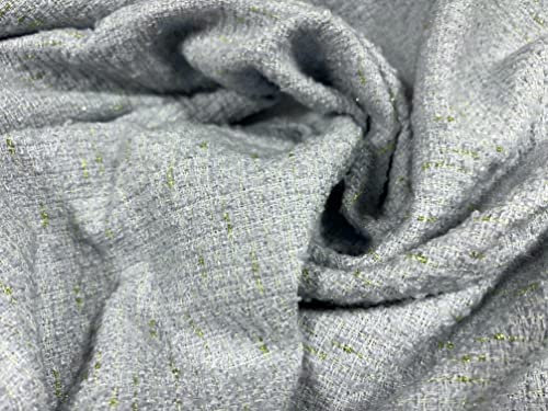Schwerer Bouclé-Stoff aus Wollmischung mit Lurex-Glitzer, Meterware, Hellblau und Gold-Metallic