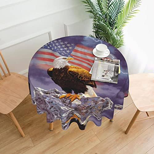 OGNOT Adler mit USA Flagge Runde Tischdecke, Dekostoff Tischdecke für Esstisch, Buffet-Partys und Camping