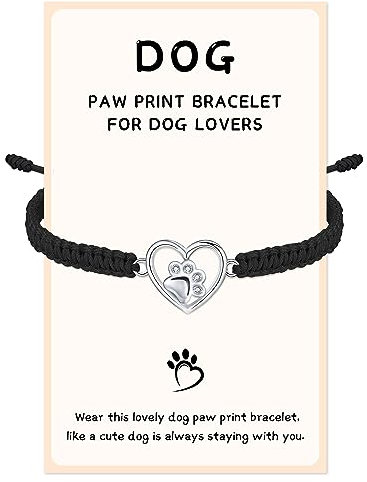 J.Endéar Hund Pfoten Armband für Damen Mädchen Silber 925 Kordel Verstellbare Armband Handgefertigter Geflochtener Kette, Pfoten Schmuck Geschenk für Hundeliebhaber, Schwarz