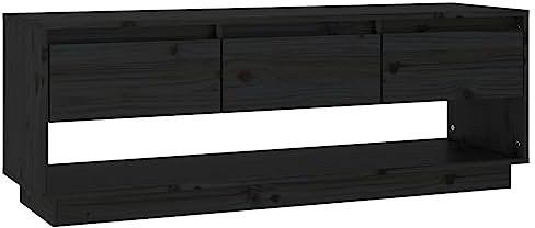 Meuble TV Noir 110,5x34x40 cm Bois de pin massif