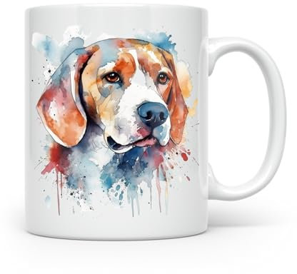 Anonymous Gifting Beagle Dog Watercolour Print Mug - Beautiful Glossy Printed Mug