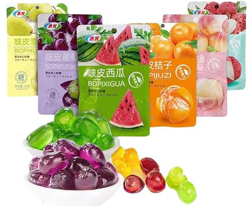 8 types Peeling Fruit Gummies,Peelable watermelon Fudge,Grape Lychee Orange Flavored Soft Candy,Chewing Candy,Chinese Sweets,Dessert,Healthy and nutritious candies Gift (lychee,10bag)