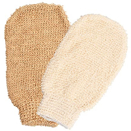 Gants de Douche Exfoliants Lin, Gants de Massage Corps Exfoliants, Gants de Douche Lavables en Lin, Gant de Crain Corps pour Bain, Gants Exfoliants Outils d'exfoliation（Abricot, Kaki）