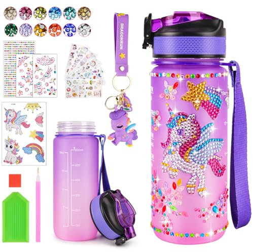 Decorate Your Own Water Bottle Craft Kits for Kids, Unique Birthday Christmas Gifts Unicorn Gifts for Girls 4-12 Years Old, Creative Arts and Crafts for Kids, Diamond Painting Toy DIY Sport Bottle