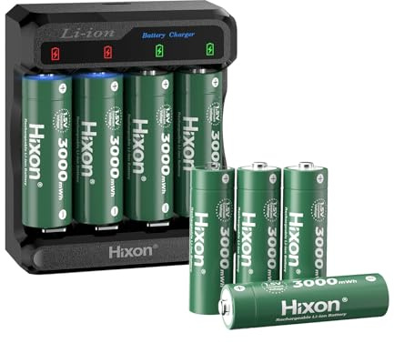 Hixon AA Rechargeable Lithium Batteries with Charger, 1.5V Constant Output AA Lithium Batteries,8 Pack 3000mWh High Capacity Rechargeable Batteries