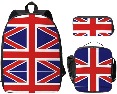 JIUTY Zaino con bandiera inglese con portapranzo e matita per il tragitto quotidiano, Nero , Taglia unica