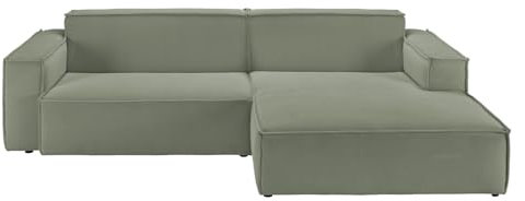 KAWOLA Ecksofa Wohnlandschaft Cord SAMU Recamiere Rechts, Cord Sofa in Olivgrün, Großzügige Polsterecke für Wohnzimmer