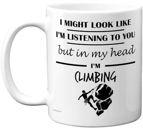 Stuff4 Climbing, in My Head Mug | Funny Gift for Climbing Lover Women and Men, 11oz Premium Ceramic Dishwasher Safe White Handle Mugs Novelty Cup