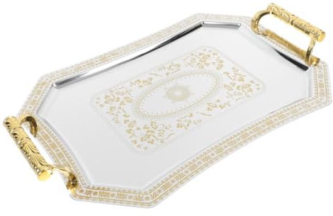 Amosfun Gold Serving Tray 14 in Decorative Cake Tray Retro European Style Storage Plate for Wedding Dessert Table Photo Prop and Home Display