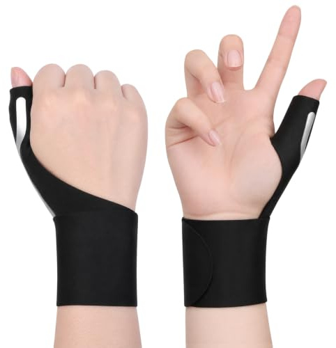 HOTUT 2 Piezas Ferula Pulgar, Muñequera Pulgar Elástica, Férula Transpirabl | Mano Izquierda Férula Dedo Pulgar para Artritis Negro,Medium Mujeres y Hombres Aliviar el Dolor de Artritis Ligera