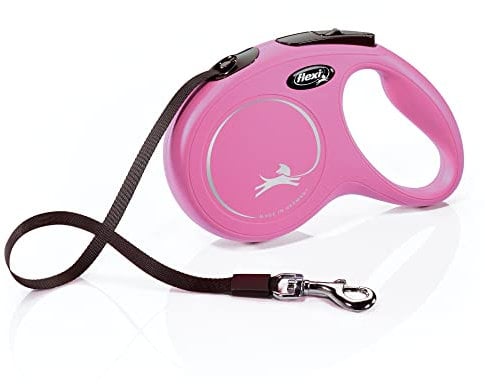 FLEXI® Klassische einziehbare Hundeleine (Band), ergonomisch, langlebig und verhedderungsfrei, 4,8 m, Größe M, Rosa