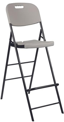 Perel Weißer hoher Klappstuhl für Innen- und Außenbereich, Barhocker, mit Rückenlehne und Fußstütze, aus Kunststoff, platzsparend, ideal für Partys und Catering, mit Stahlgestell und wetterfester