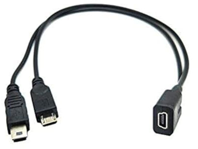 Duttek Mini USB Y Splitter Cable, Mini USB female to Micro USB Male and Mini USB Male 2 in 1 Splitter Male to Female Charging Cable Cord -Black (10inch/30cm)