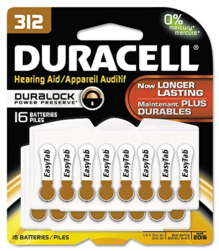 Duracell - Hearing Aid Batteries Size 312 (brown) - long lasting battery with EasyTab for ease of installation - 16 Count (Pack of 1)