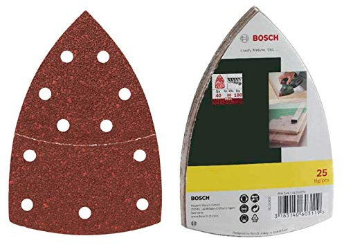 BOSCH Sanding Sheets (25 Sheets) - Mixed Grit Set (G40, G80, G120, G180) - Fits: PSM 80A, 100A, 160A, 200AES Sanders & Easy Sander 12 - Includes Cdbry Chocolate Bar