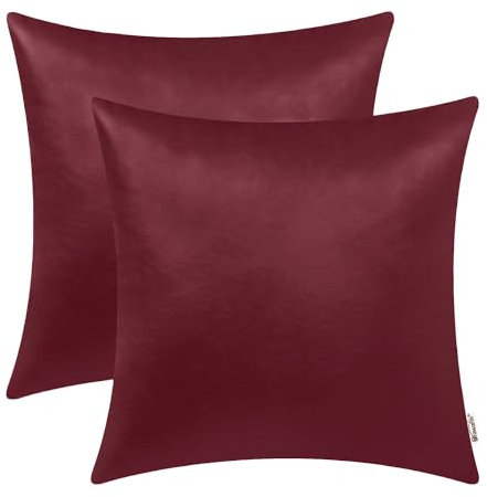 Brawarm Kissenbezüge aus Kunstleder, Leder-Kissenbezüge, einfarbig, für Couch, Bett, Sofa, Garten, Zuhause, dekorativ, Burgunderrot, 45,7 x 45,7 cm, 2 Stück