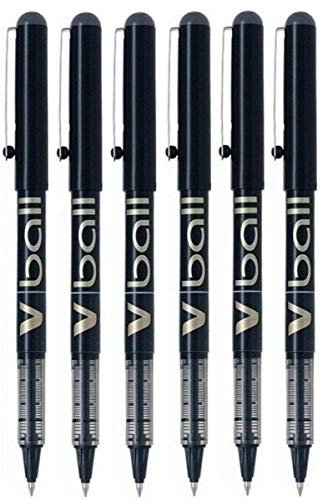 3 x Black V Ball Fine Rollerball Pen Pens Metal Tip 0.5mm Nib 0.3mm Line Liquid Ink
