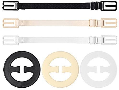 nuoshen 6 pcs Bra Strap Clips Set, 3 pcs Bra Straps Holder and 3 pcs Bra Clips for Full Cup Size(Black, White, Beige)