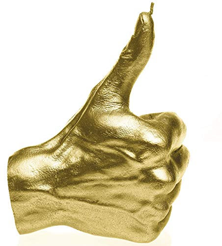 Candellana Kerze in Form eines Daumens | Höhe: 17,5 cm | Klassisches Gold | Brennzeit 30h | Kerzengröße gleicht 1:1 Einer realen Hand | Handgefertigt in der EU