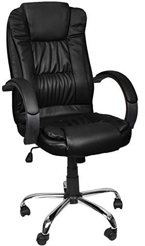 MT MALATEC Bequeme Bürostuhl Chefsessel Drehstuhl Ergonomischer Schreibtischstuhl mit Kunstlederbezug Schwarz/Weiß/Braun 8983, Farbe:Schwarz