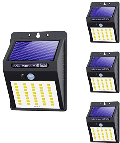 LAVAED 40 LEDs Solar Wandleuchten im Freien, Solar PIR Bewegungssensor Licht Drahtlose wasserdichte Sicherheitsleuchten für Garten Zaun Patio Garage Hinterhof (4-Pakete)