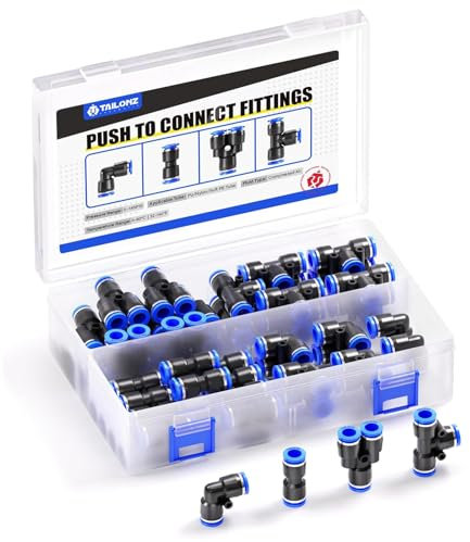 TAILONZ PNEUMATIC 8mm OD Push to Connect Verschraubungen Pneumatik Verschraubungen Kit 10 Splitter+10 Winkel+10 T-Stücke+10 Straight (40 Stück)