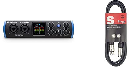 PreSonus Studio 24c, 2 entrées/2 sortie, 192 kHz, USB-C Interface Audio avec Studio One Artist et Ableton Live Lite et plus & Stagg 3 m Câble Microphone XLR - XLR de Haute Qualité - Noir