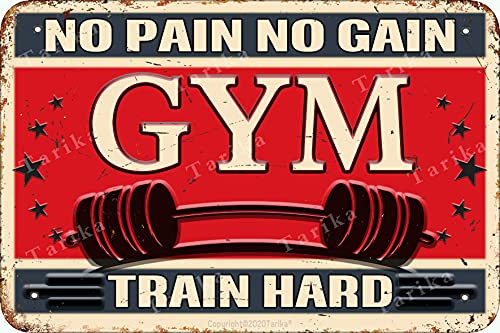Schild mit englischer Aufschrift „Gym No Pain No Gain“, Retro-Look, 20x30cm, Metalldekoration für Zuhause, Fitnessstudio, Bauernhof, Garten, Garage, inspirierende Zitate