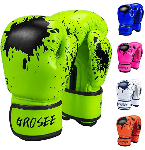 Gants de boxe pour enfants 170.1 g, 226.8 g, pour les jeunes, garçons et filles, gants d'entraînement pour sac de frappe, kickboxing, cadeau pour enfants de 6 à 15 ans (vert, 226.3 à 47.6 kg)