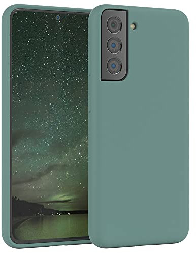 EAZY CASE Premium Silikon Handyhülle kompatibel mit Samsung Galaxy S21 5G, Slimcover mit Kameraschutz und Innenfutter, Silikonhülle, Schutzhülle, Bumper, Handy Case, Hülle, Softcase, Nachtgrün, Grün