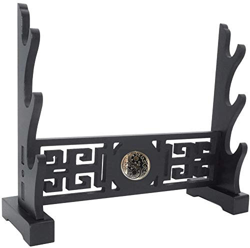 Jonoisax Schwertstand Katana Ständer, Schwarz Holz Schwert Katana Wandhalterung, Gladiator Sword Wall Display Crusader Sword Ständer Messer Aufhänger Support Unterstützungsgestell,C