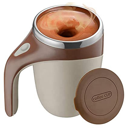 Ksodgun Tazza da caffè autoagitante da 380 ml con Coperchio, in Acciaio Inox e Plastica, per caffè e latte, Set da 2 pezzi, Moderno e Riutilizzabile