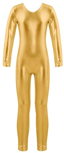 Agoky Mädchen Metallic Turnanzug Langarm Body Overalls Ganzkörperanzug Jumpsuit Ballett Trikot Tanz Anzug Fitness Sport Leotard
